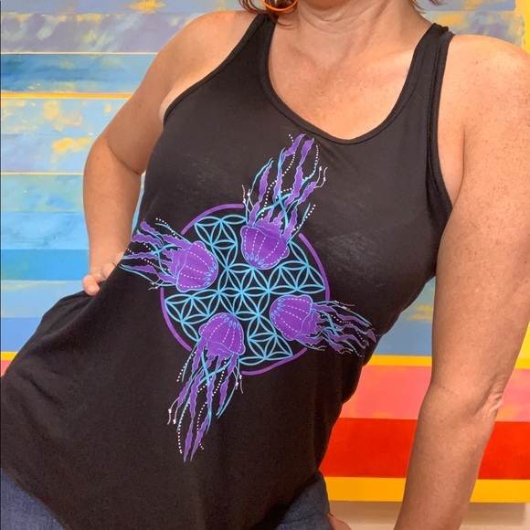Bella Canvas Tops - MY DESIGN Zia Flower of Life Jellyfish Flowy Tank